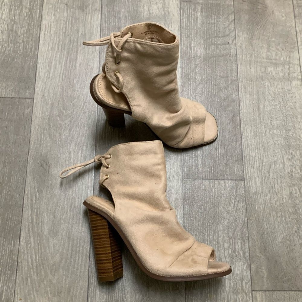 Womens Liliana Suede Open Toe Slouchyv Ankle‎ Chunky Heeled Booties